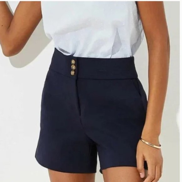 LOFT Pants - Loft Navy High Waisted Triple Button 4" Shorts Size 6